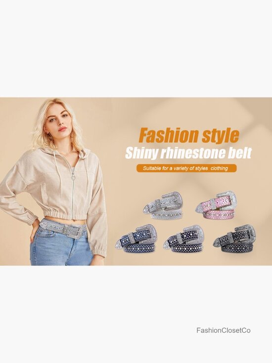 Rhinestone Studded Western Belt with Metal Buckle - 1.5\